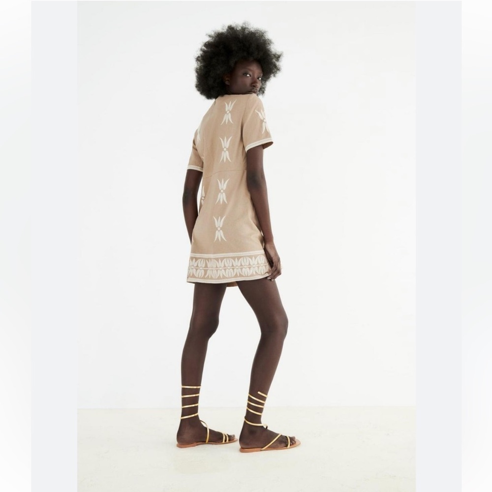 Zara Embroidered Tan Mini Dress XL - Picture 3 of 13